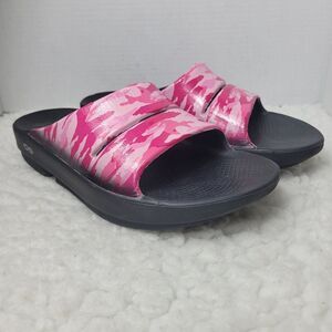 OOFOS OOahh Sport Flex Womens Size 10 Slide Recovery Sandals Pink Black Camo